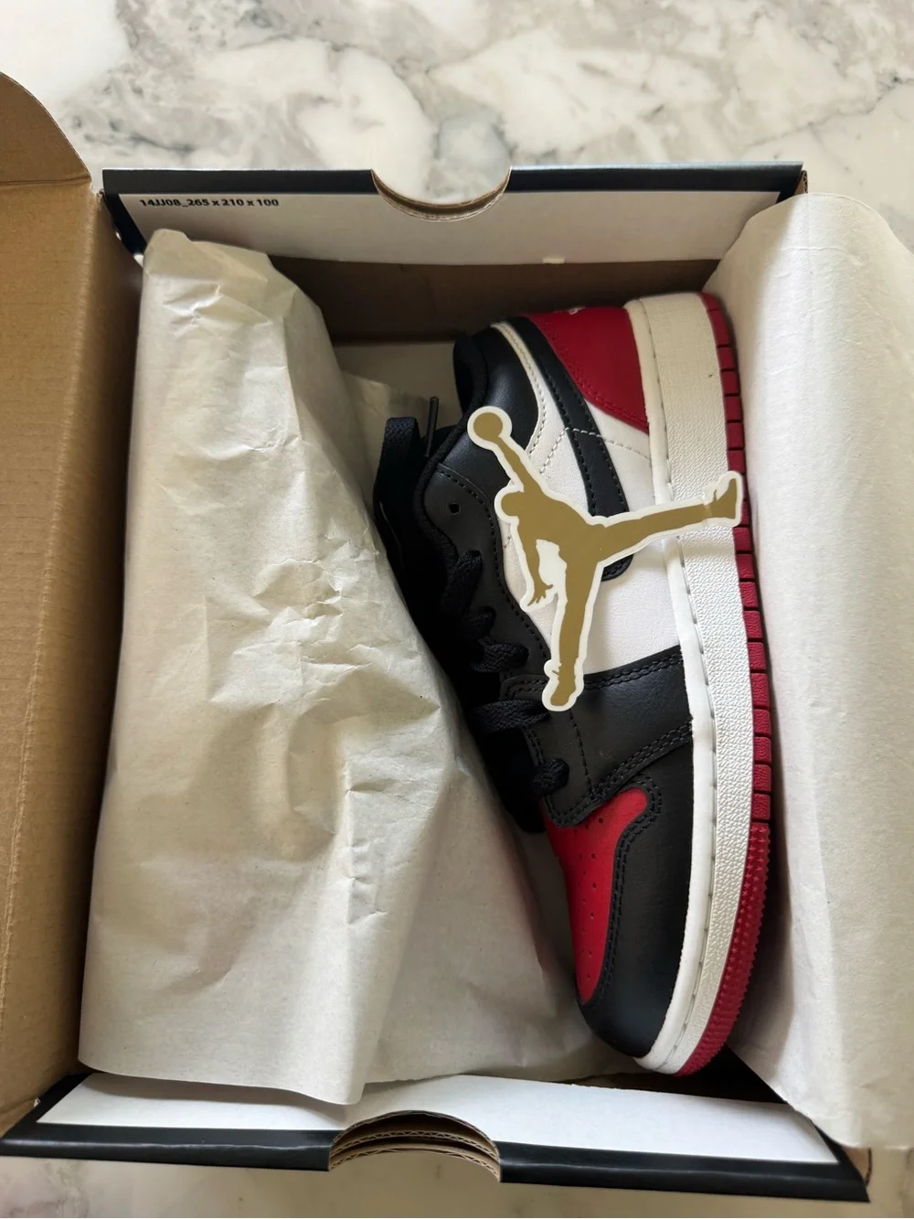 Nike Air Jordan 1 Low Bred Toe Black Red Retro Shoes Men's Size 4.5Y